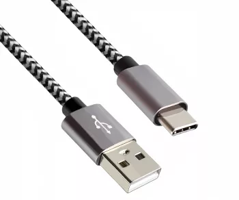 USB Typ C auf A Ladekabel, Aluminium-Stecker, 5V, 2A, Nylonummantelung, Space Grey, 2,00m