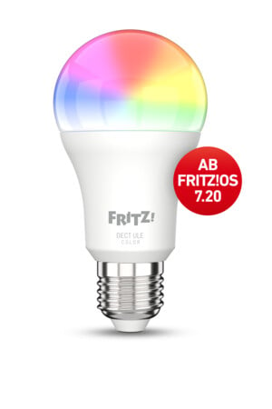 undefined | AVM FRITZ!DECT 500 LED Lampe (Smarte LED-Lampe E27 für farbiges und weißes Licht, dimmbar, 2700 K, 9 W, 806 Lumen, 20002909)