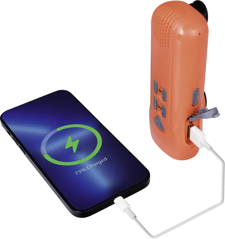 RD5035 Kurbel-Radio Outdoor LED-Taschenlampe mit FM-Radio, Powerbank, Dynamo-Kurbel, orange