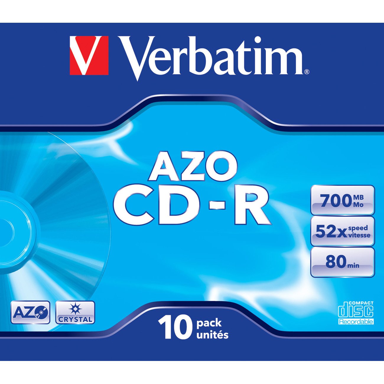 CD-R AZO Crystal 700MB 52X 10er-Pack CD-Rohlinge