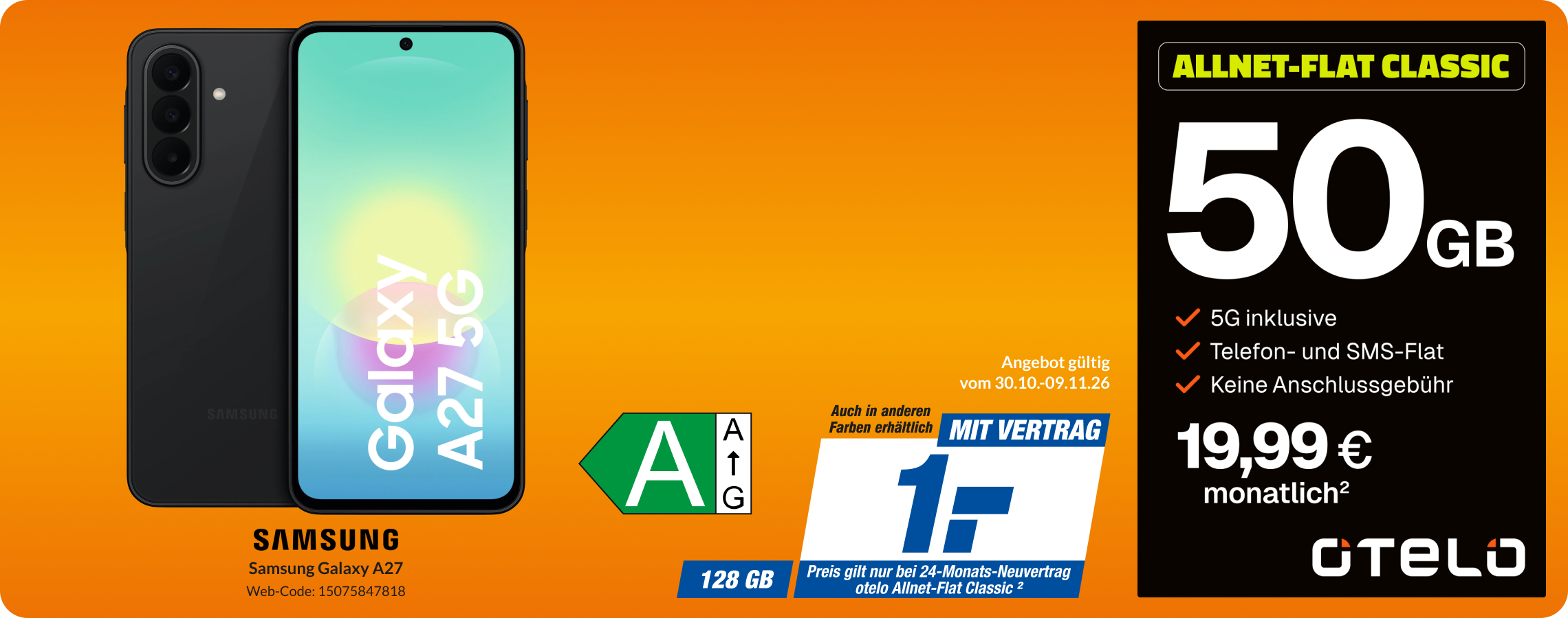 Samsung Galaxy A27 mit Allnet Flat Classic für 1€!