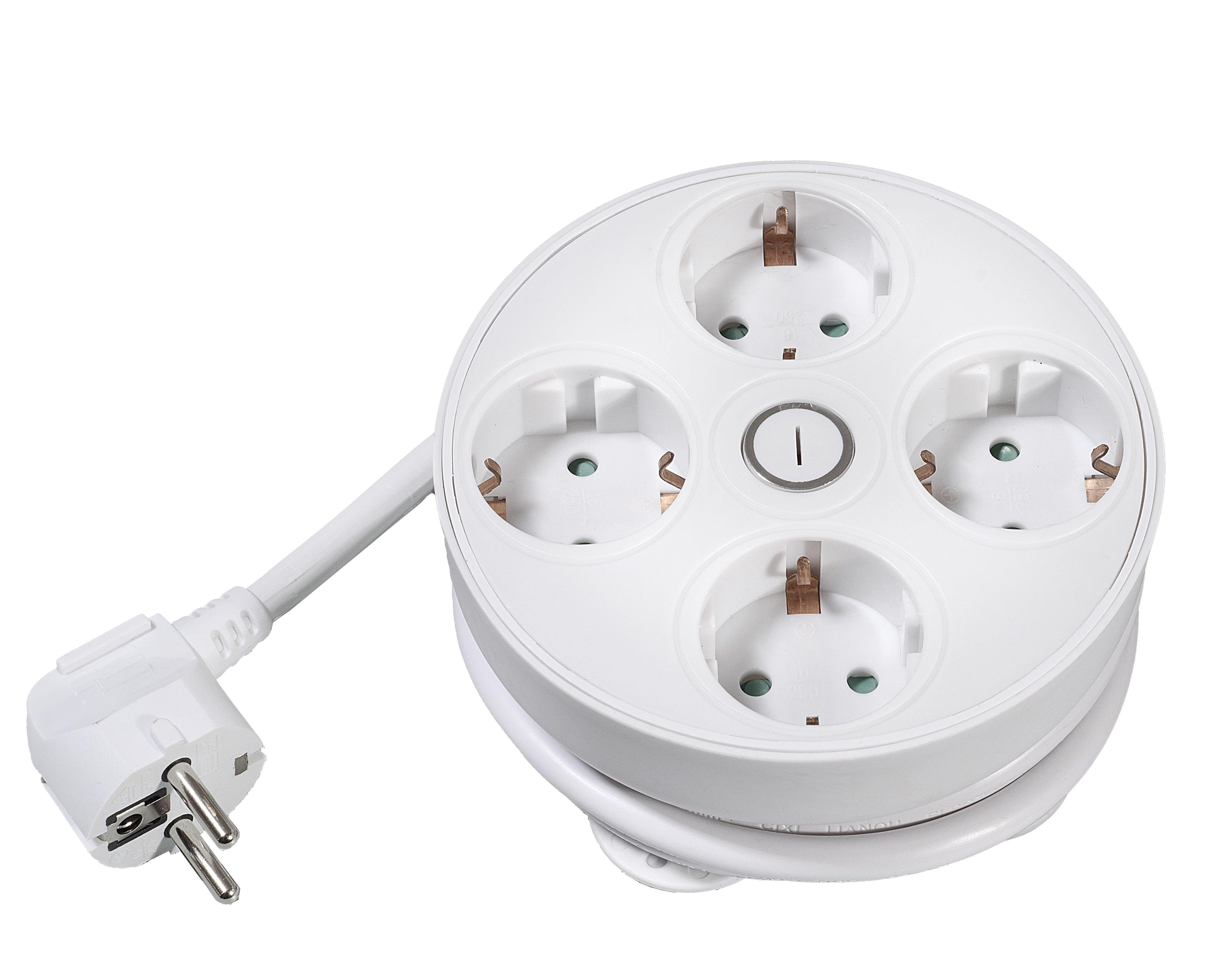 4-fach Desktop Steckdosenrondell mit Schalter, 1.5m Zuleitung, farblich sortiert (62663)