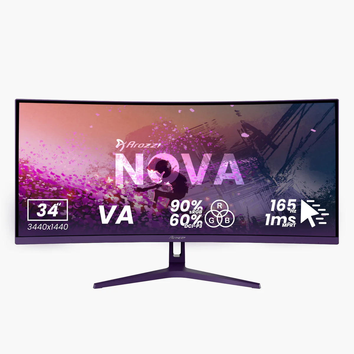 Nova, Lila, 34 Zoll, Curved, WQHD, VA, 165 Hz, 1 ms Gaming-Monitor
