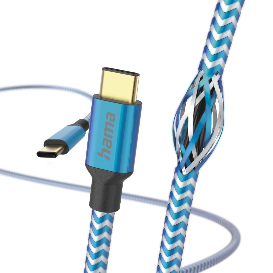 Ladekabel "Reflective", USB-C - USB-C, 1,5 m, Nylon, Blau (00201557)