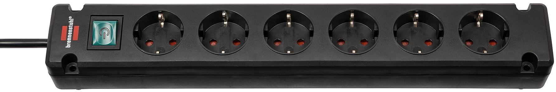 H05VV-F 3G1,5 Bremounta 6-fach, schwarz, 3m Steckdosenleiste