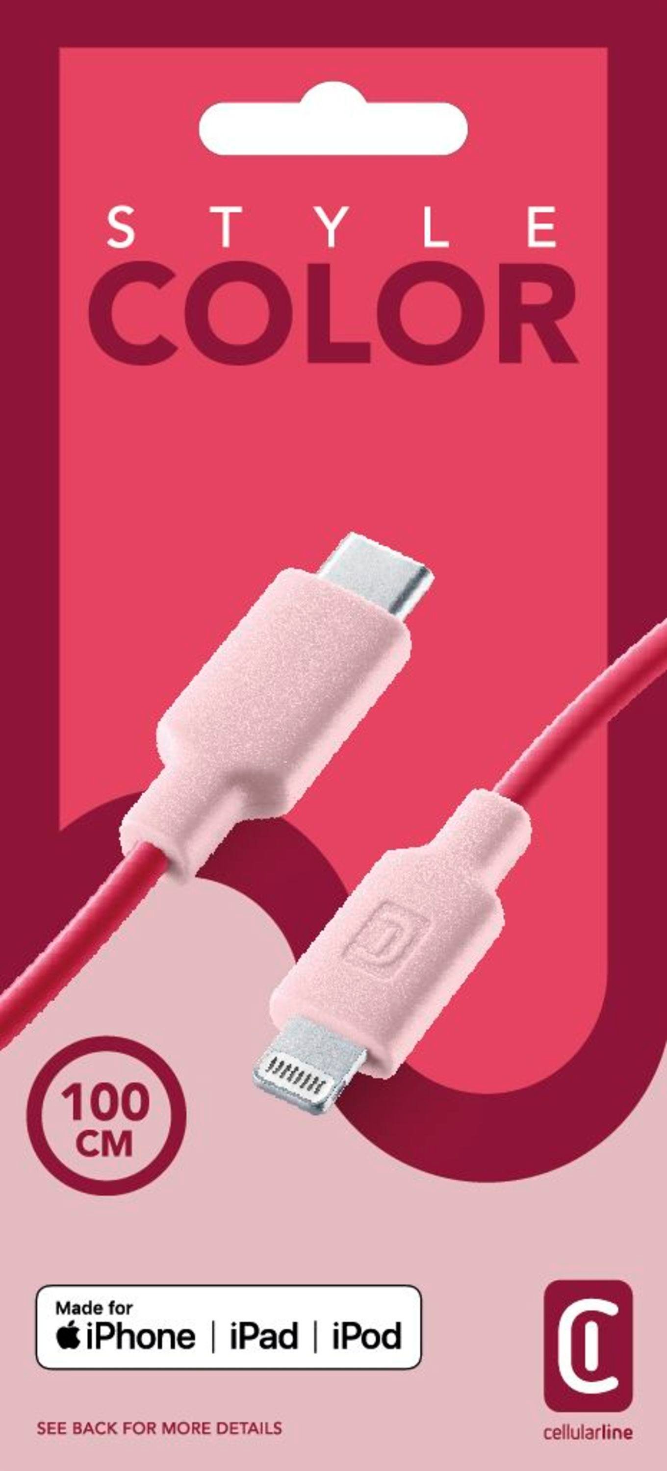 Style Color Data Cable USB Typ-C/ Lightning 1m Pink (61100)