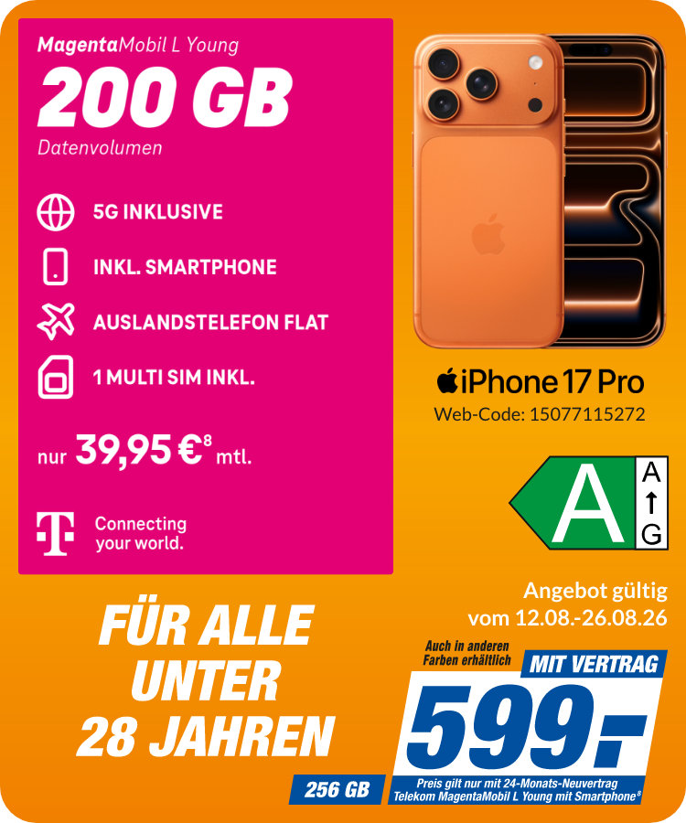 iPhone 17 Pro mit Magenta Mobil L Young für 599€!