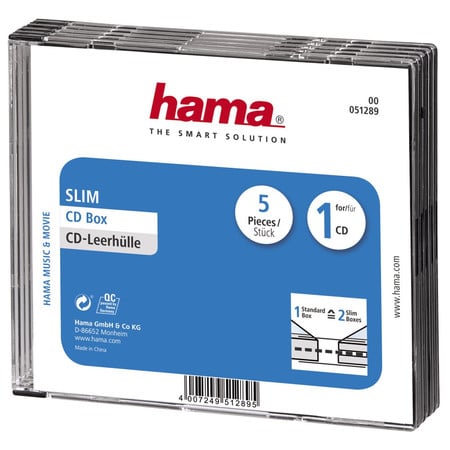 CD-Leerhülle Slim, 5er-Pack, transparent/schwarz