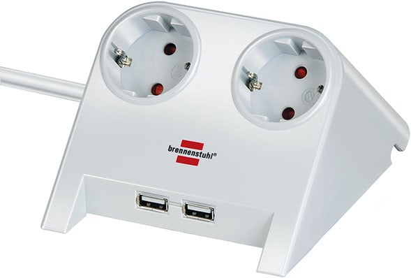 Desktop-Power USB-Charger mit 2 USB Ladebuchsen 2100mA 2-fach weiß poliert 1,8m H05VV-F 3G1,5