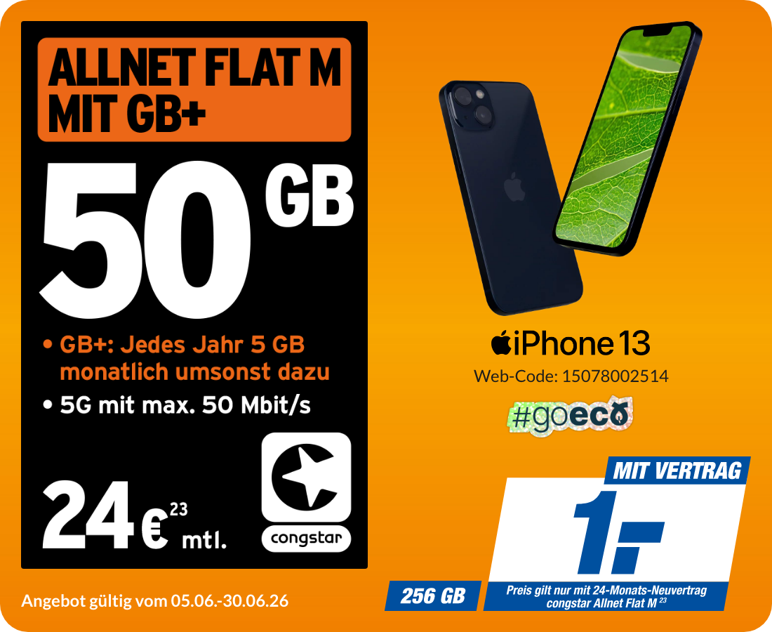 iPhone 13 mit Allnet Flat M für 1€!
