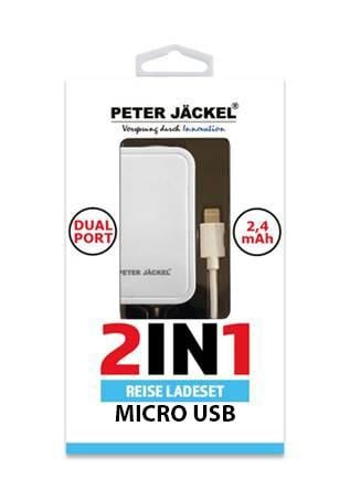 USB Travel Charger Set 2in1 Dual Port 2.4A Micro-USB White
