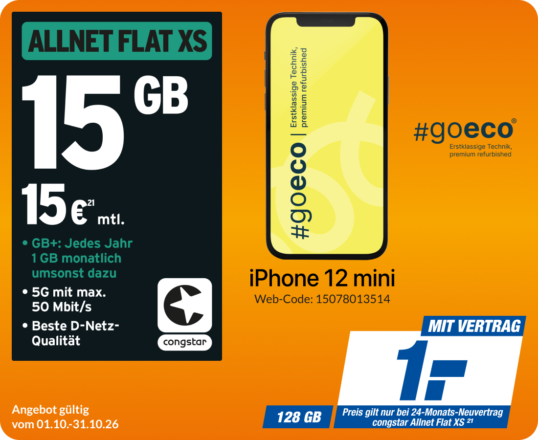 iPhone 12 mini mit Allnet Flat XS für 1€!