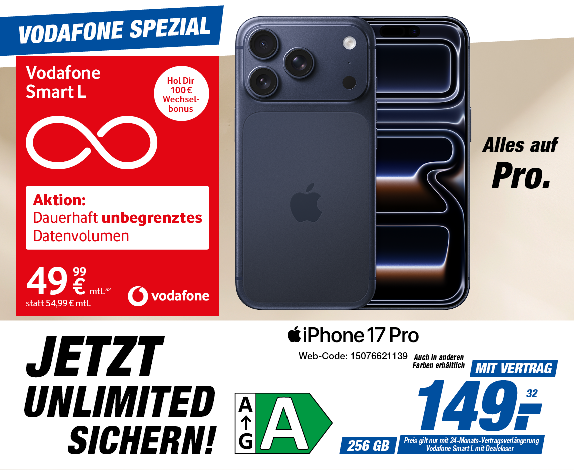 📱 iPhone 17 Pro – Vodafone Smart L mit Unlimited-Datenvolumen 🚀