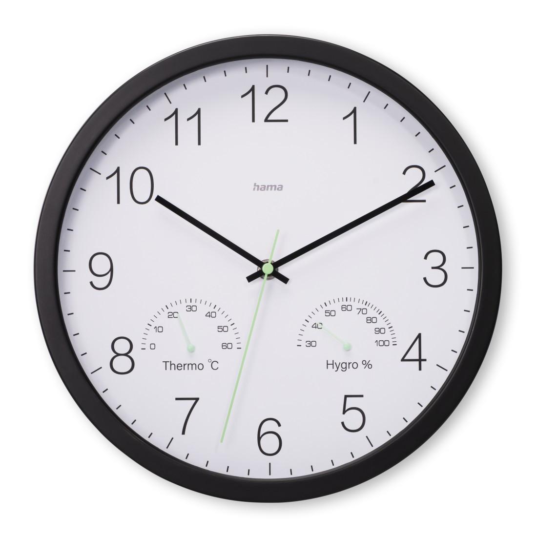 Wanduhr "Santorini", ohne Ticken, m. Thermo- u. Hygrometer, Ø 30cm, Schwarz (00185885)