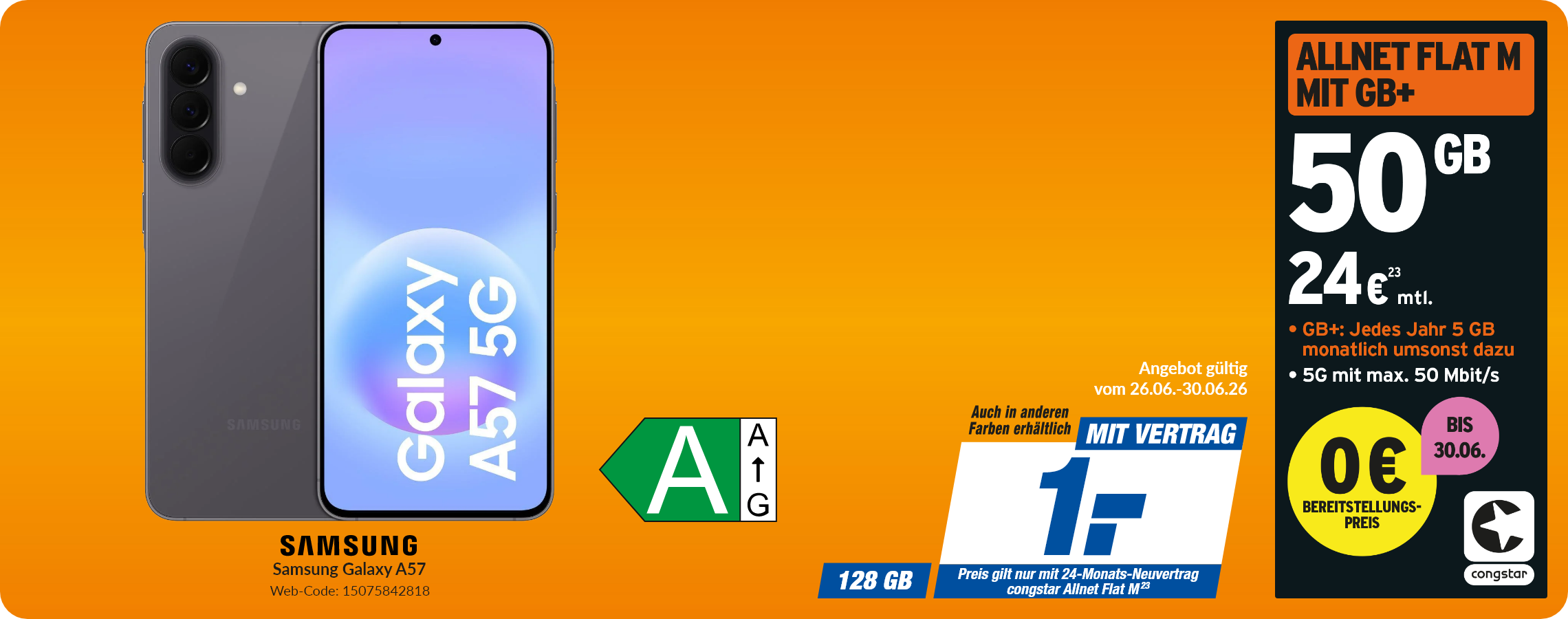 Samsung A57 mit Allnet Flat M für 1€!