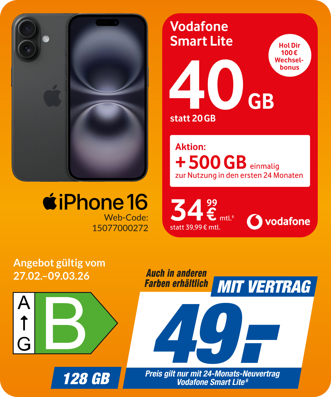 iPhone 16 mit Vodafone Smart Lite für 49€