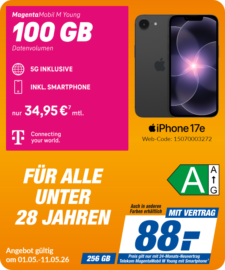 Apple iPhone 17e mit Magenta Mobil M Young für 88€!
