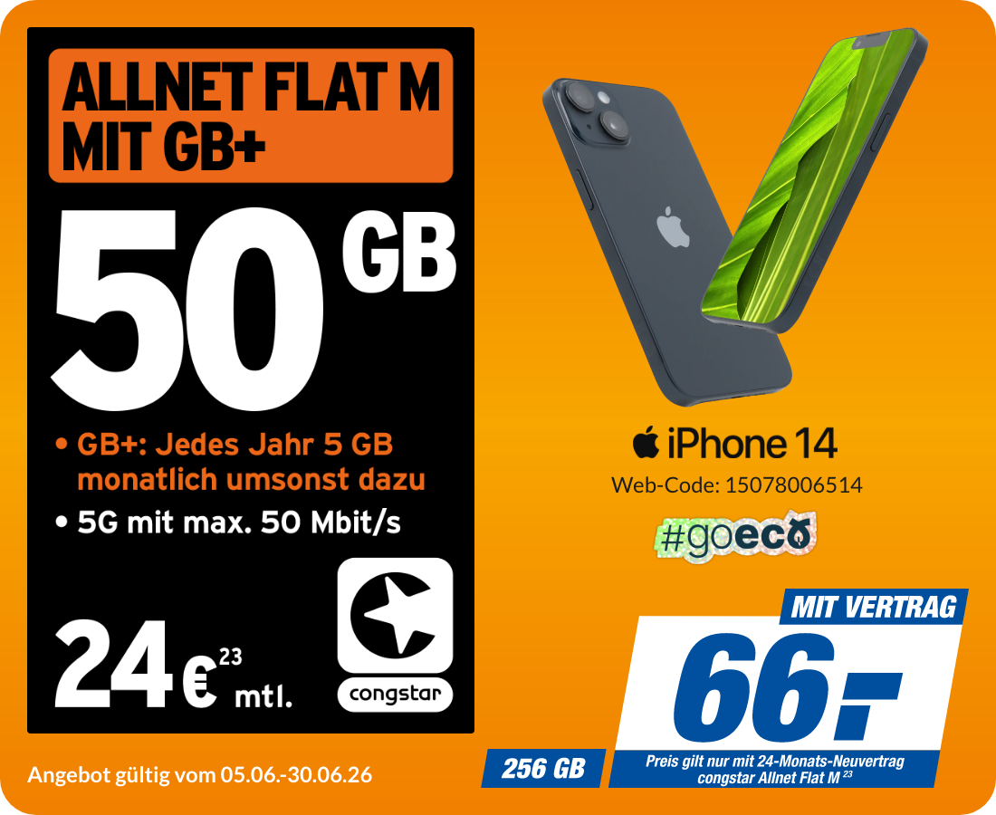 iPhone 14 mit Allnet Flat M für 66€!