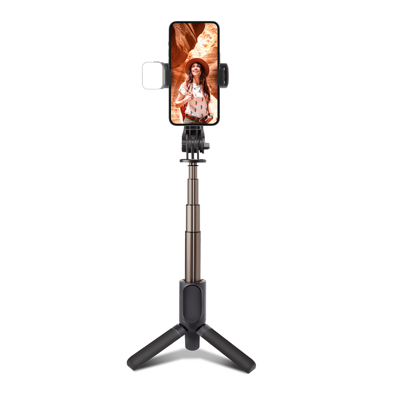 Selfie-Stick mit integriertem Stativ und LED-Licht Stativ