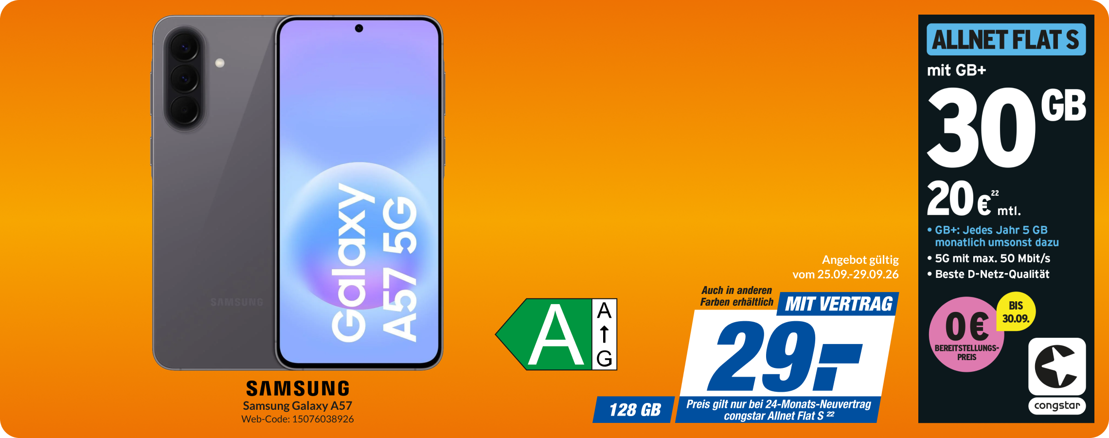 Samsung A57 mit Allnet Flat S für 29€!