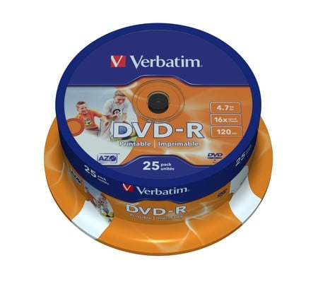 Verbatim DVD-R 4,7GB  16x Wide  printable, 25er Spindel DVD-Rohlinge