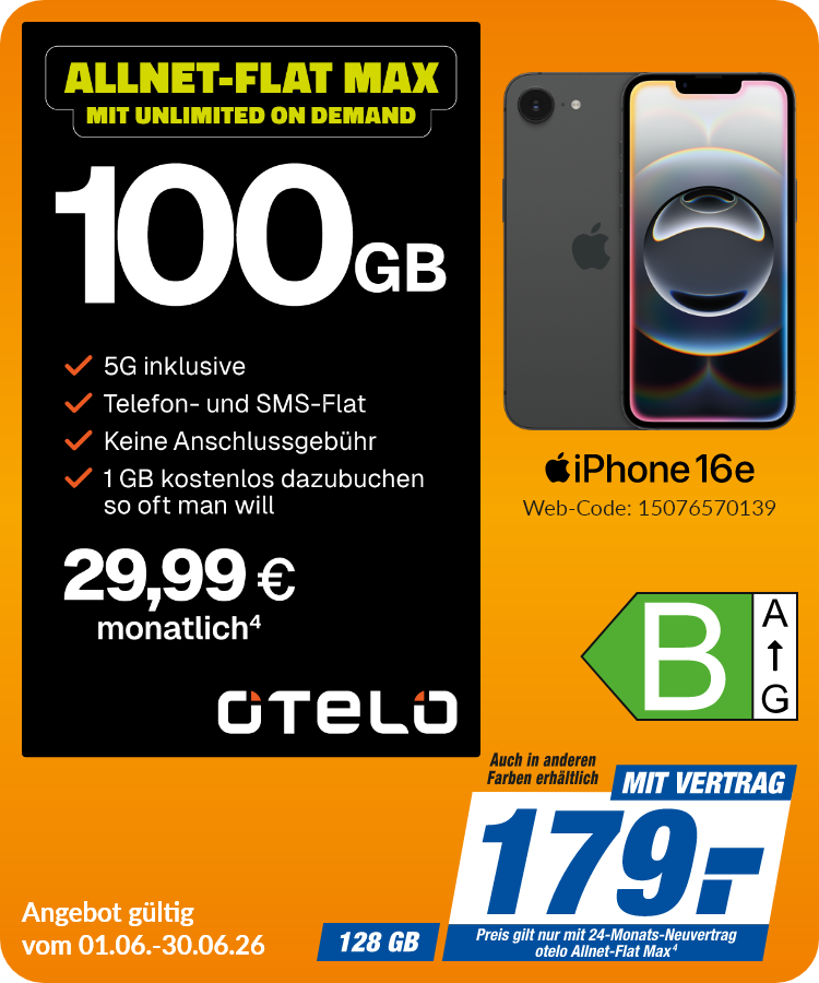 iPhone 16e mit Allnet-Flat Max für 179€!