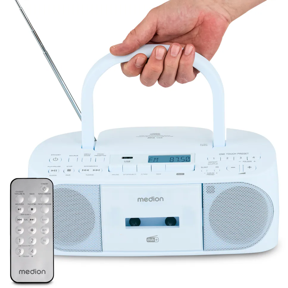 LIFE DRX-1 Plus Boombox blau Radiorekorder mit CD-Spieler und Kassettendeck