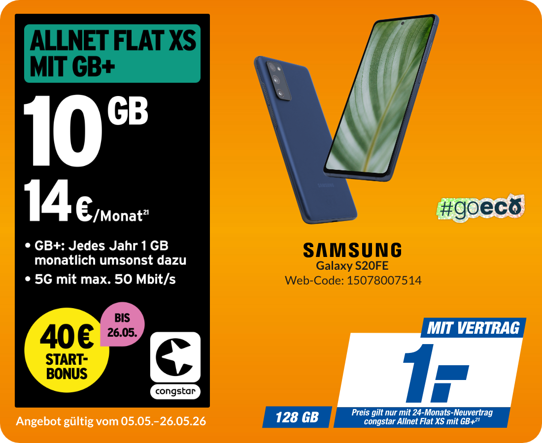 Samsung S20FE mit Allnet Flat XS für 1€!