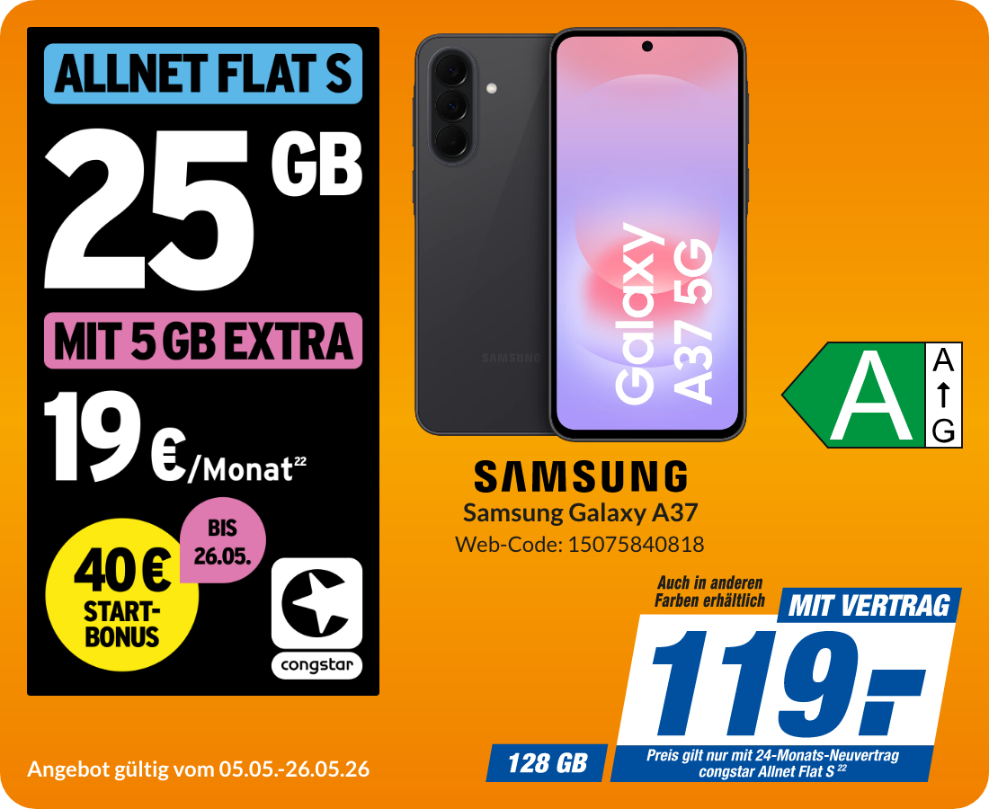 Samsung A37 mit Allnet Flat S für 119€!