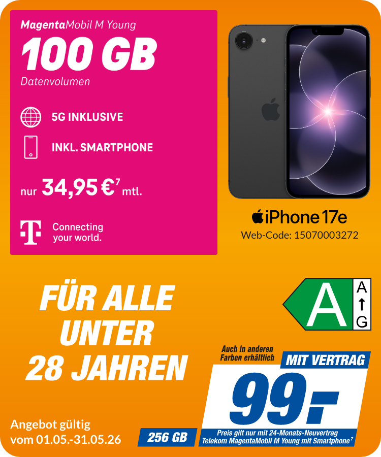 Apple iPhone 17e mit Magenta Mobil M Young für 99€!