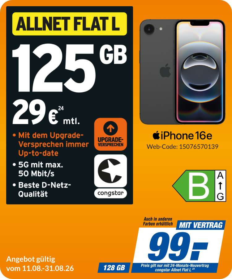 iPhone 16e mit Allnet Flat L für 99€!