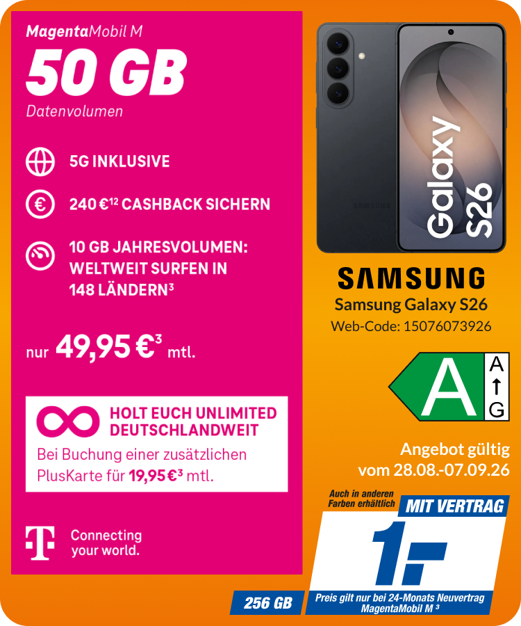 Samsung S26 mit Magenta Mobil M für 1€!