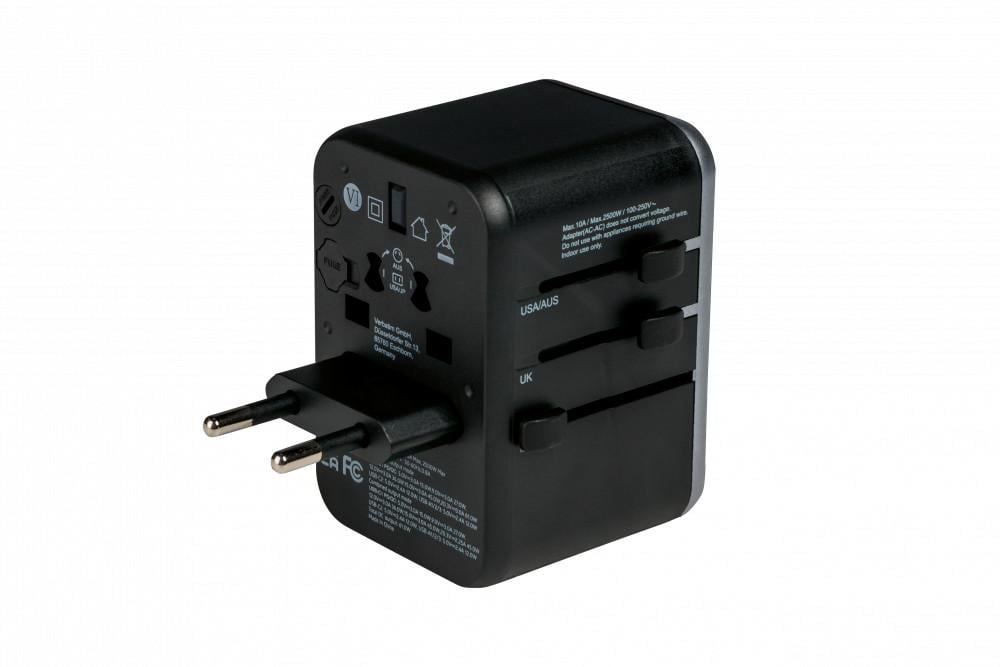 Universal-Reiseadapter UTA-04, 1x USB-C PD 61 W und QC 3.0, 1x USB-C, 3x USB-A, Schwarz