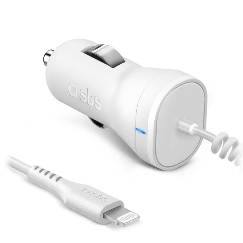 Autoladegerät mit Lighning-Kabel, 10 W, 2,1 A, 1 m, Weiß