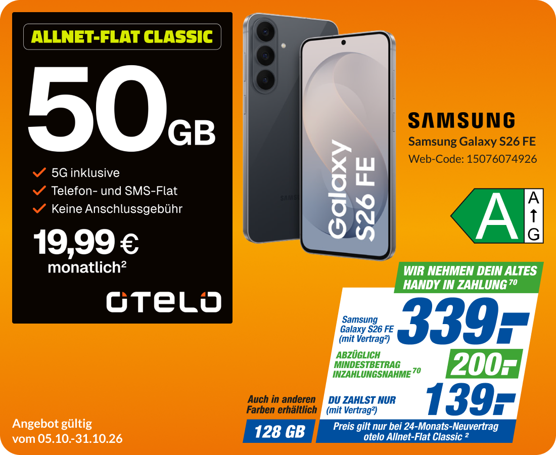 Samsung Galaxy S26 FE mit Allnet Flat Classic für 339€!