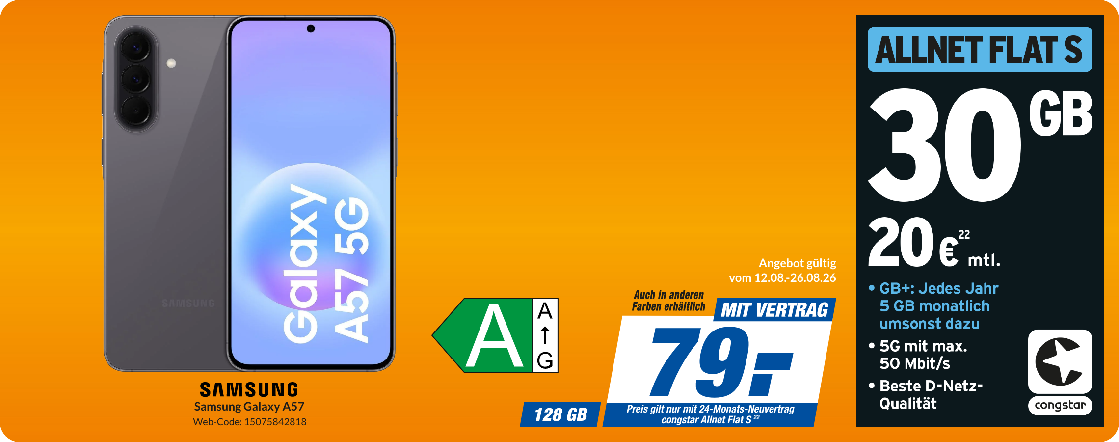 Samsung A57 mit Allnet Flat S für 79€!