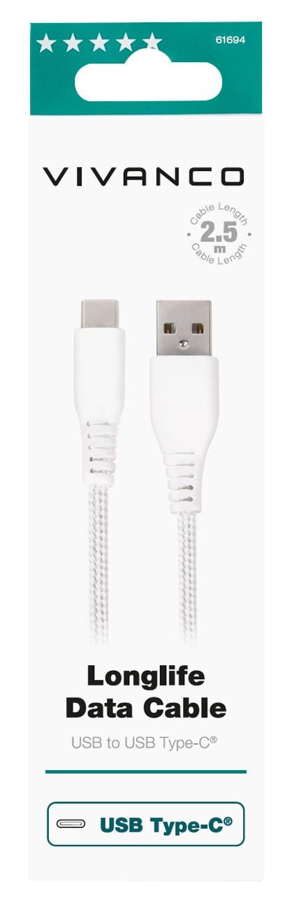 LongLife Charging Cable, USB Type-C™ Daten- u. Ladekabel, 2,5m (61694)
