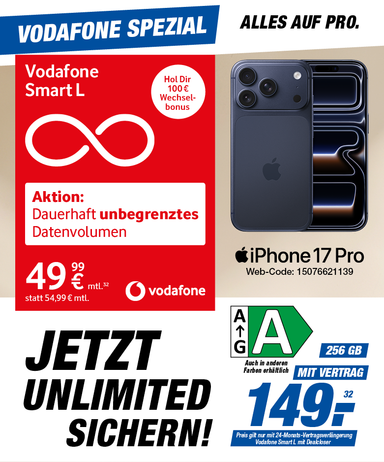 📱 iPhone 17 Pro – Vodafone Smart L mit Unlimited-Datenvolumen 🚀