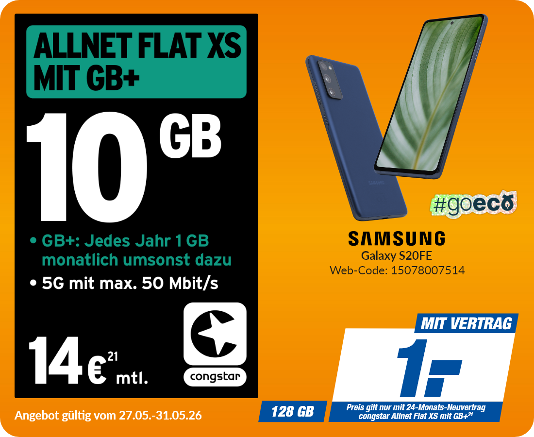 Samsung S20FE mit Allnet Flat XS für 1€!