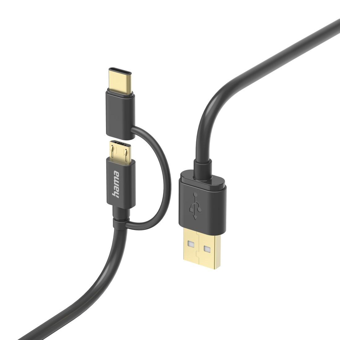 2in1 Multi-Ladekabel, USB-A - Micro-USB und USB-C, 1 m, Schwarz (00201533)