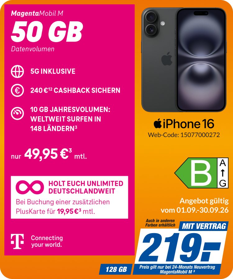 iPhone 16 mit Magenta Mobil M für 219€!