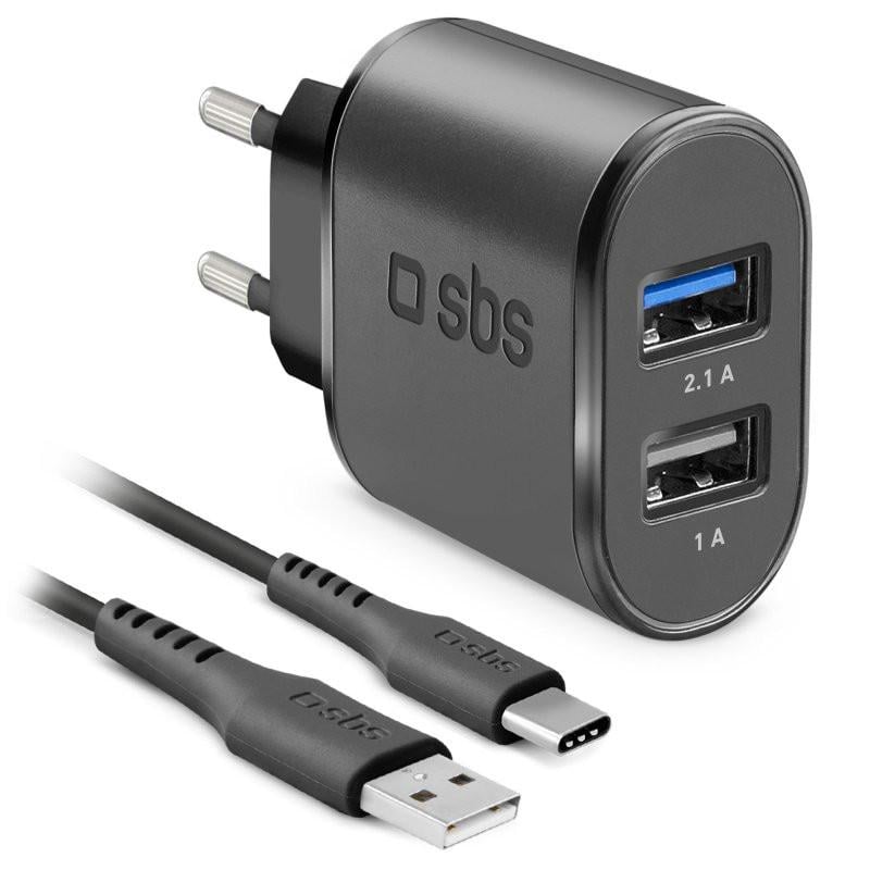 USB-Reiseladeset mit USB-C-Kabel, USB-A, 2.1A, Schwarz