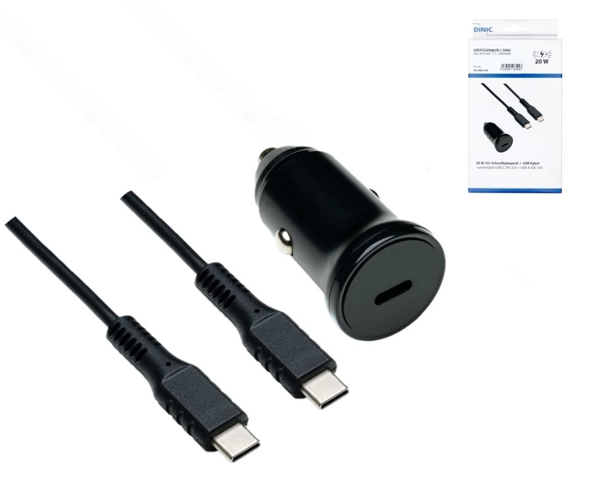 USB-C KFZ Schnellladegerät, inkl. USB-C Kabel, 20 W, 1,5 m, Schwarz