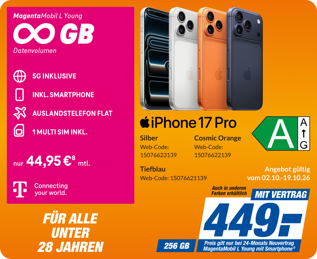 iPhone 17 Pro mit Magenta Mobil L Young für 449€!