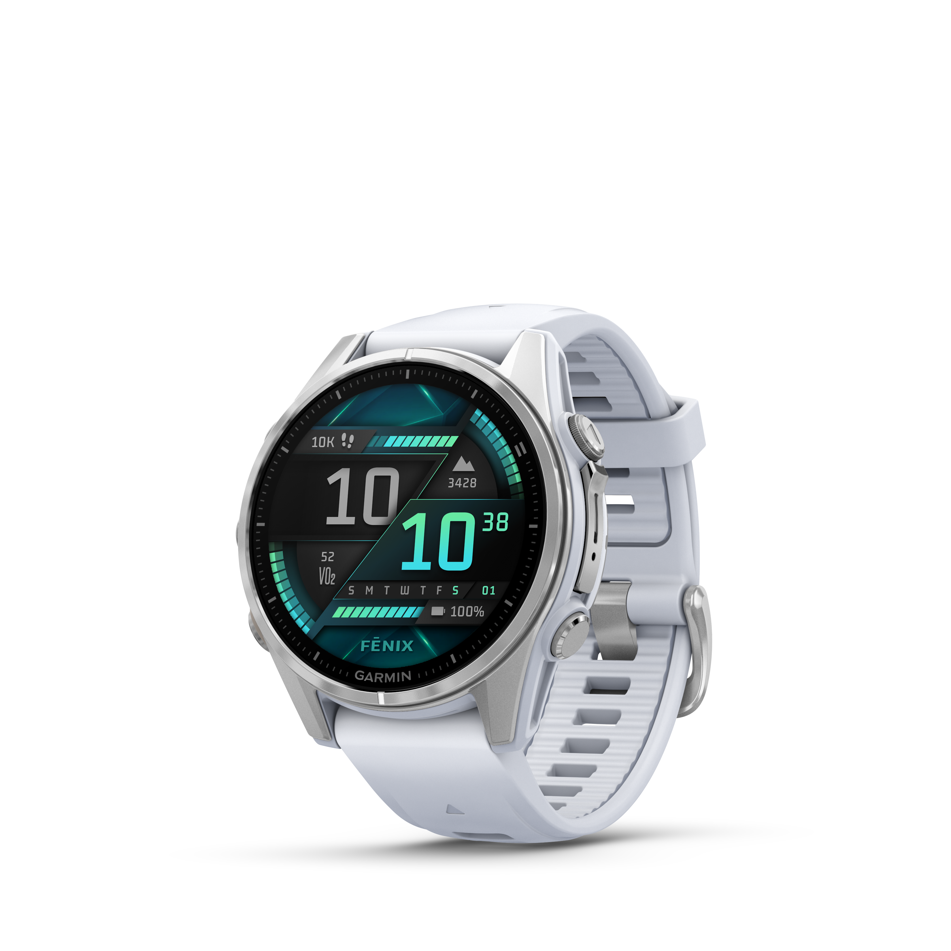 fenix 8 - 43 mm AMOLED Steinweiss/Silber mit QuickFit-Silikon-Armband 20 mm Smartwatch