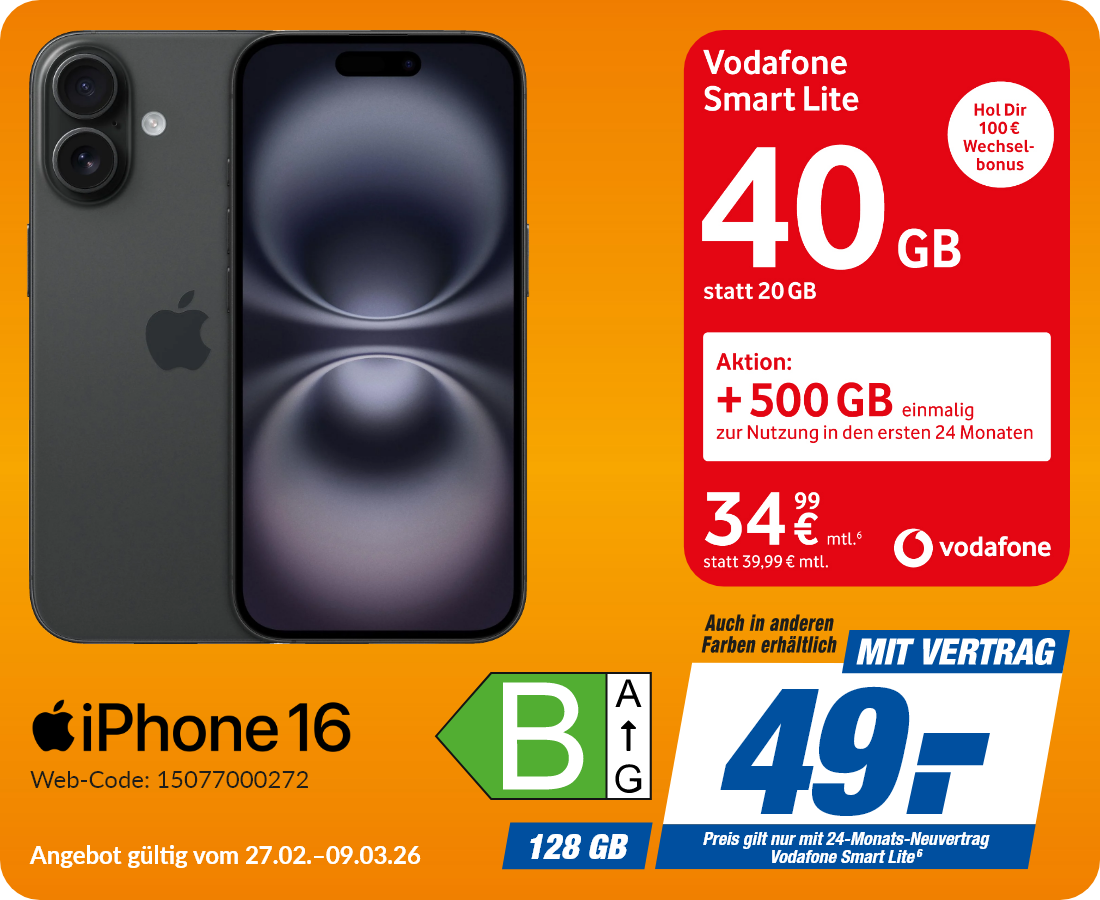 iPhone 16 mit Vodafone Smart Lite für 49€