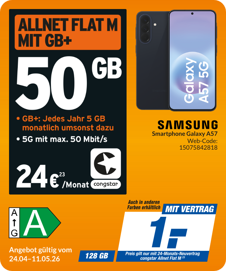 Galaxy A57 mit Allnet Flat M für 1€!