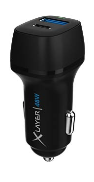 Kfz-Ladegerät Dual 48W mit USB Typ C PD 30W & USB Typ A QC 18W, schwarz