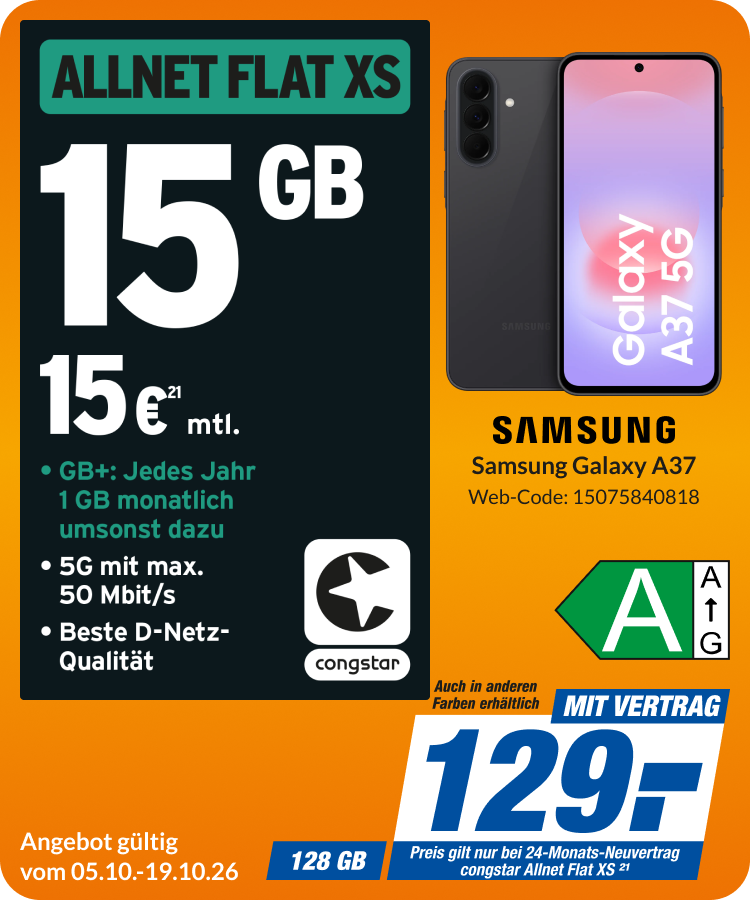 Samsung Galaxy A37 mit Allnet Flat XS für 129€!