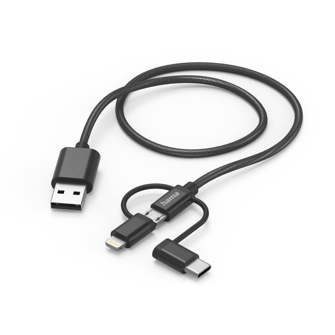 3in1 Multi-Ladekabel, USB-A - Micro-USB, USB-C u. Lightning, 1,5 m, Schwarz (00201536)
